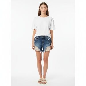 Daytrip Denim Shorts Womens Size 25 Blue Boyfriend Distressed Frayed Hem Lace